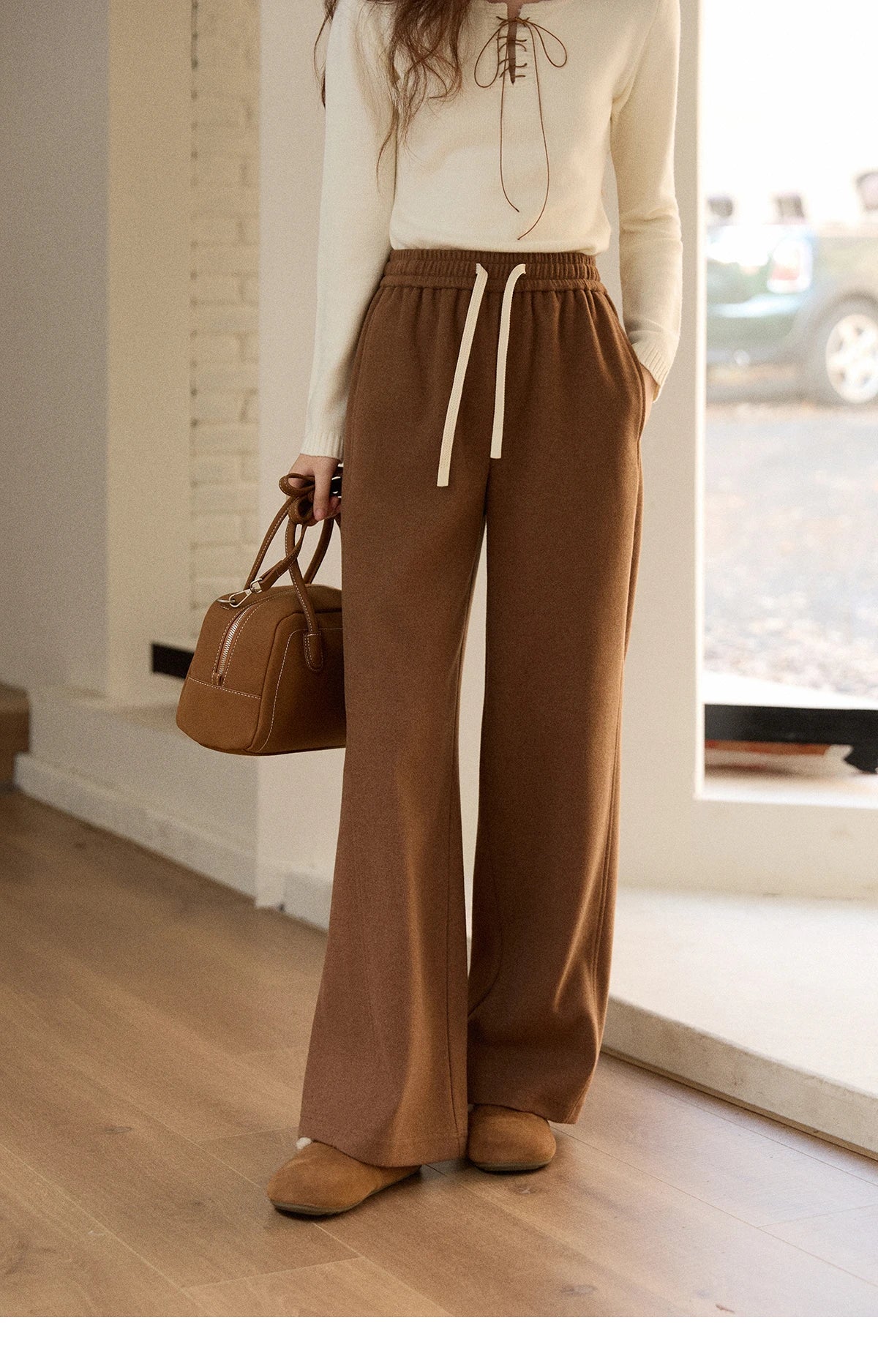 MISHOW Wide-leg Pants for Women 2025 Autumn Winter High Waist Straight Lace-up Loose Pants Retro Casual Slim Pants MXE89K1100