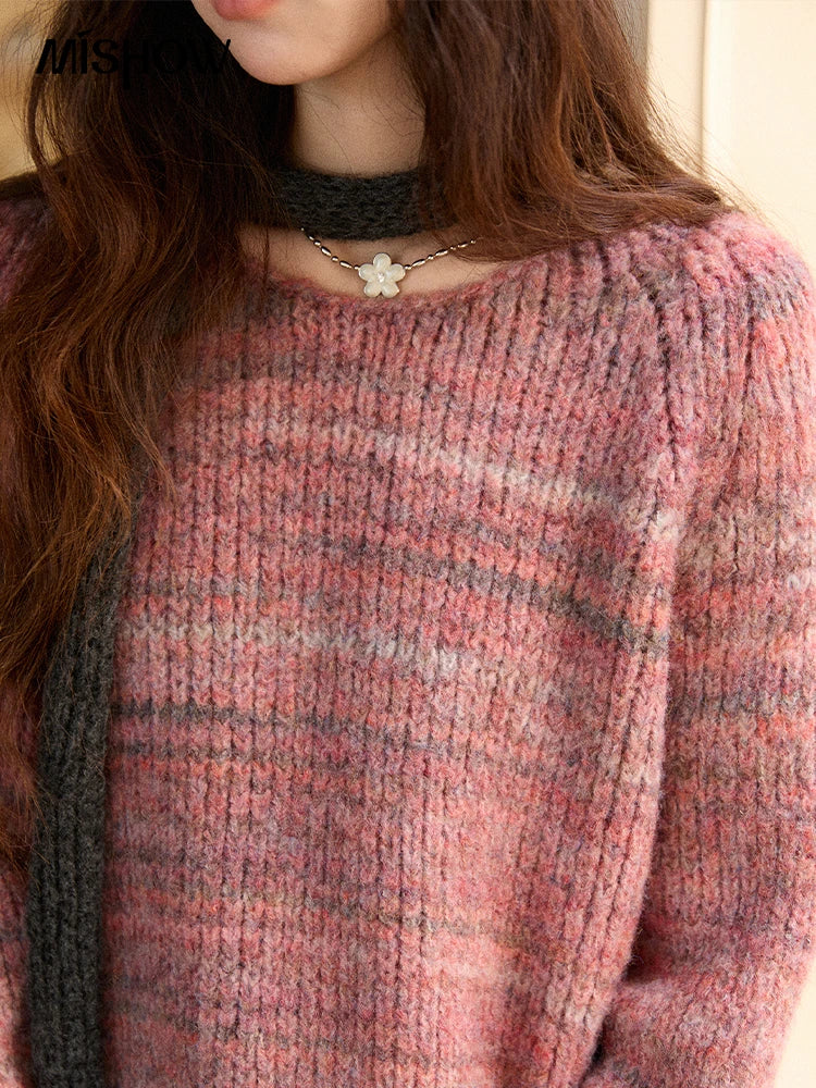 MISHOW Women's Blue Sweater 2025 Winter Fashion Loose Crew Neck Long Sleeve Pullover Pullovers Soft Versatile Top MXE86Z2733