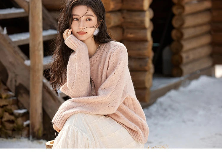 MISHOW Wool Blend Cardigan Pink Sweater 2024 Autumn Winter Women Clothes Sweet Top Knitted Sweater Outerwears MXD56Z1064