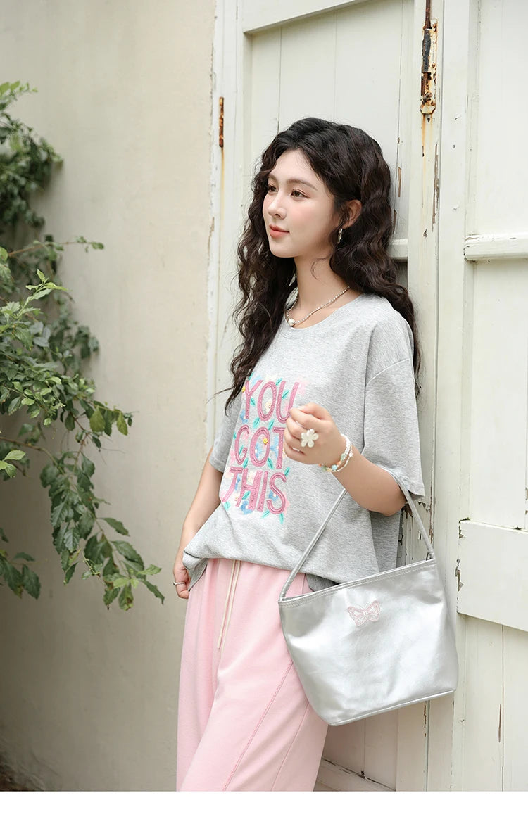 MISHOW Waffle Texture Fabric Loose Versatile Pants Summer Pocket Embroidered Elastic Waist Drawstring Casual Trouser MXD14K0608