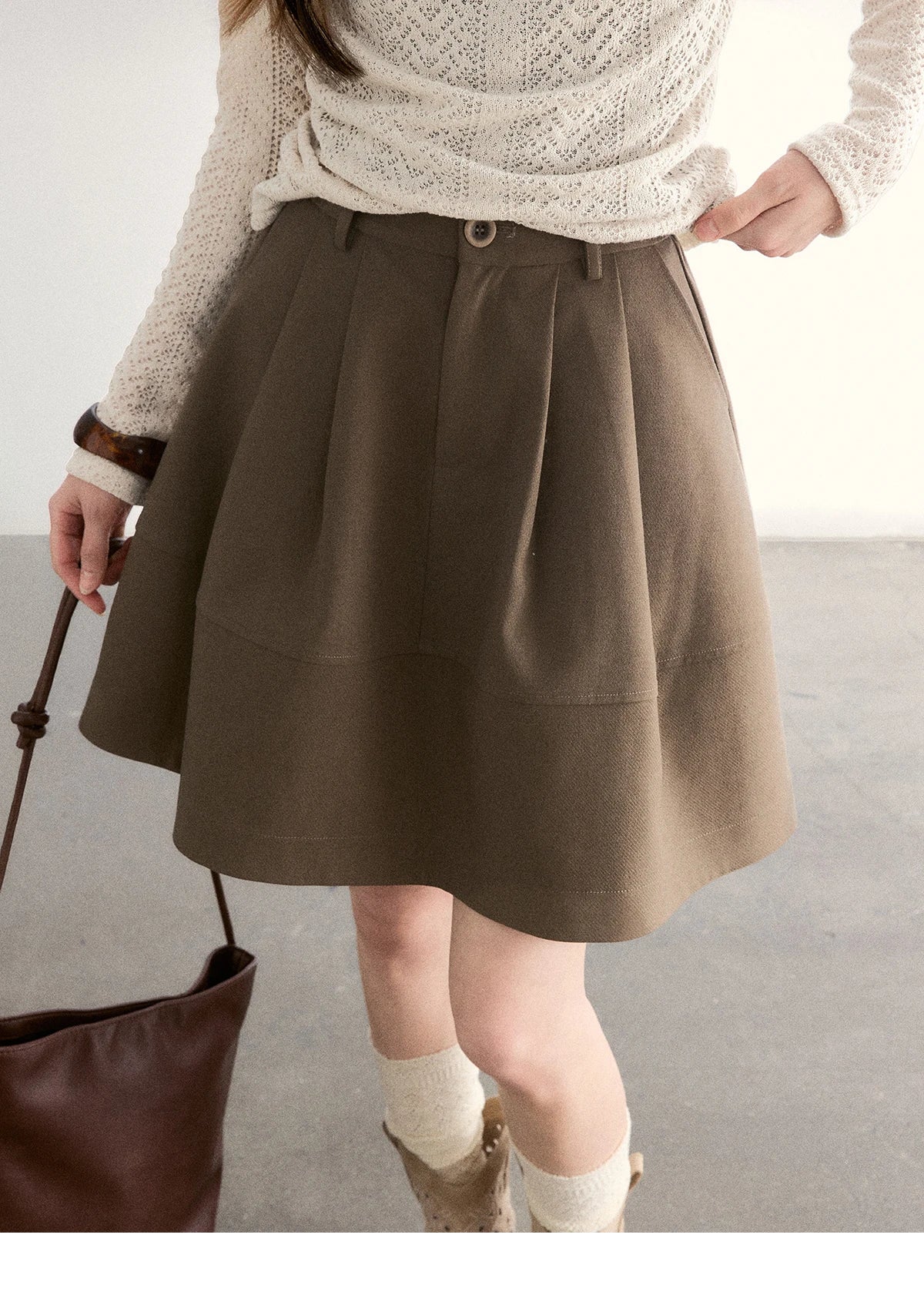 MISHOW Women's A-line Flower Bud Mini Skirt 2026 Spring High Waist Pleated Casual Short Skirt with Slanted Pockets MXF108B0767