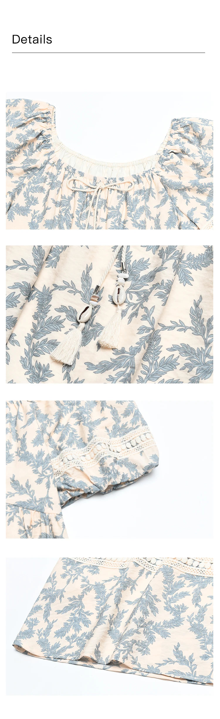 MISHOW French Floral Printing Dress for Women 2024 Summer Vacation U Neck Lace-up Bubble Sleeve Loose Doll Dresses MXD27L1898