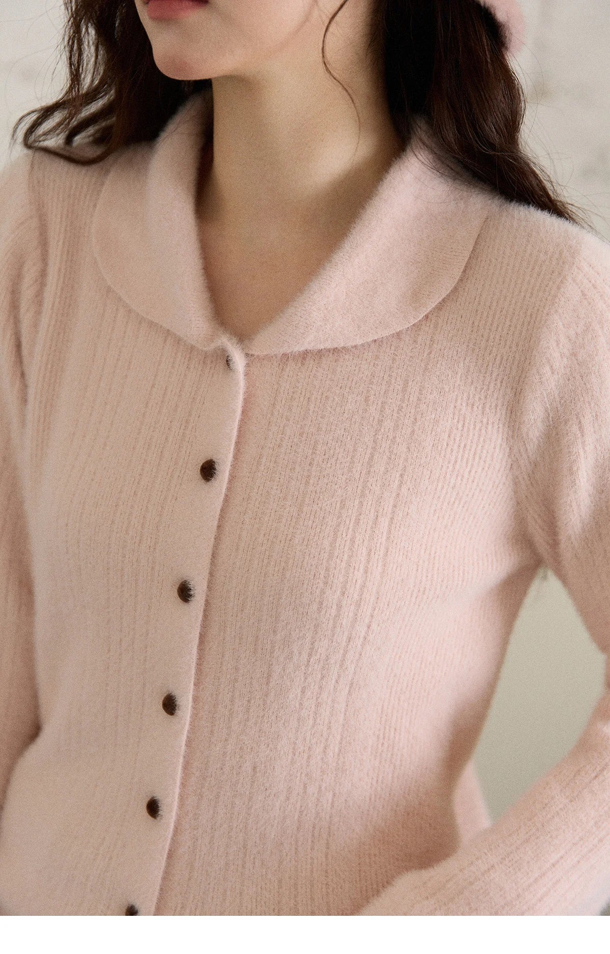 MISHOW Woman Yellow Cardigan 2025 Winter Imitation Mink Fur Knitted Cardigan Turn-down Collar Long Sleeves Soft Top MXE89Z2671