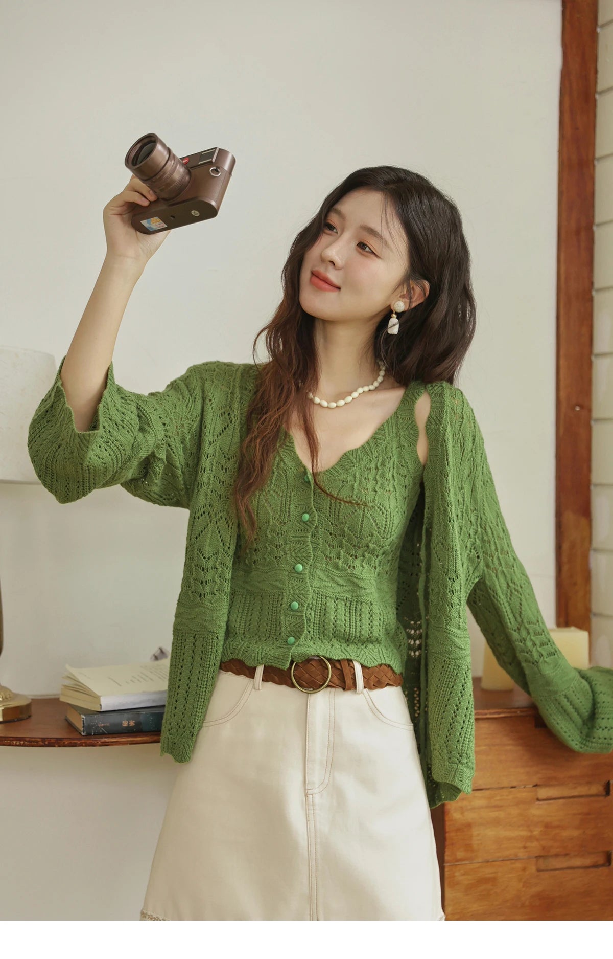 MISHOW Women's Wool Knitted Suit Autumn 2025 Flared Sleeves Lace-up Cardigan Single-breasted Camisole Two-piece Set MXE42T0717