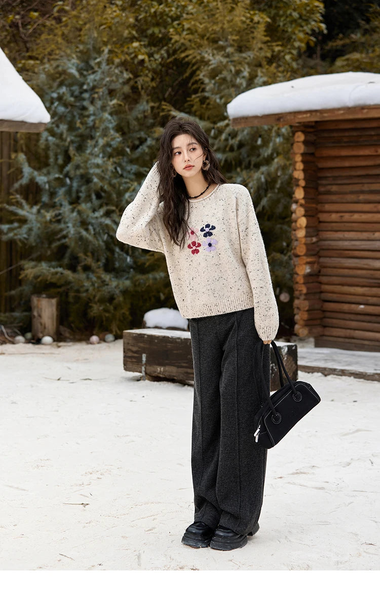 MISHOW Wool Blend Yarn Knitted Sweater Flower Color Dots Design 2024 Winter Women O-Neck Pullovers Lazy Sweaters MXD56Z1066
