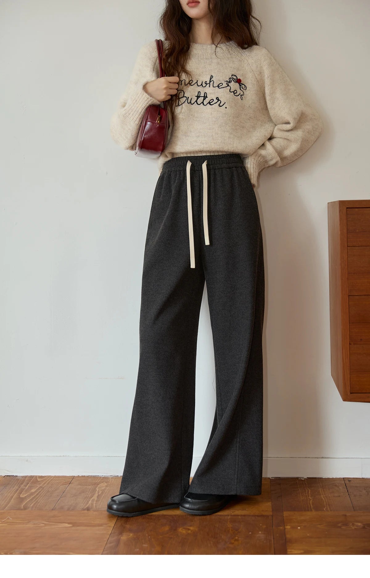 MISHOW Wide-leg Pants for Women 2025 Autumn Winter High Waist Straight Lace-up Loose Pants Retro Casual Slim Pants MXE89K1100