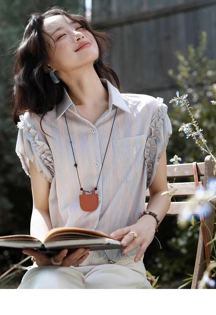 MISHOW Women's Short Sleeve Shirt 2025 Summer Ladies Turn-down Collar Button Shirt Casual Striped Top Female Clothing MXE38C2347