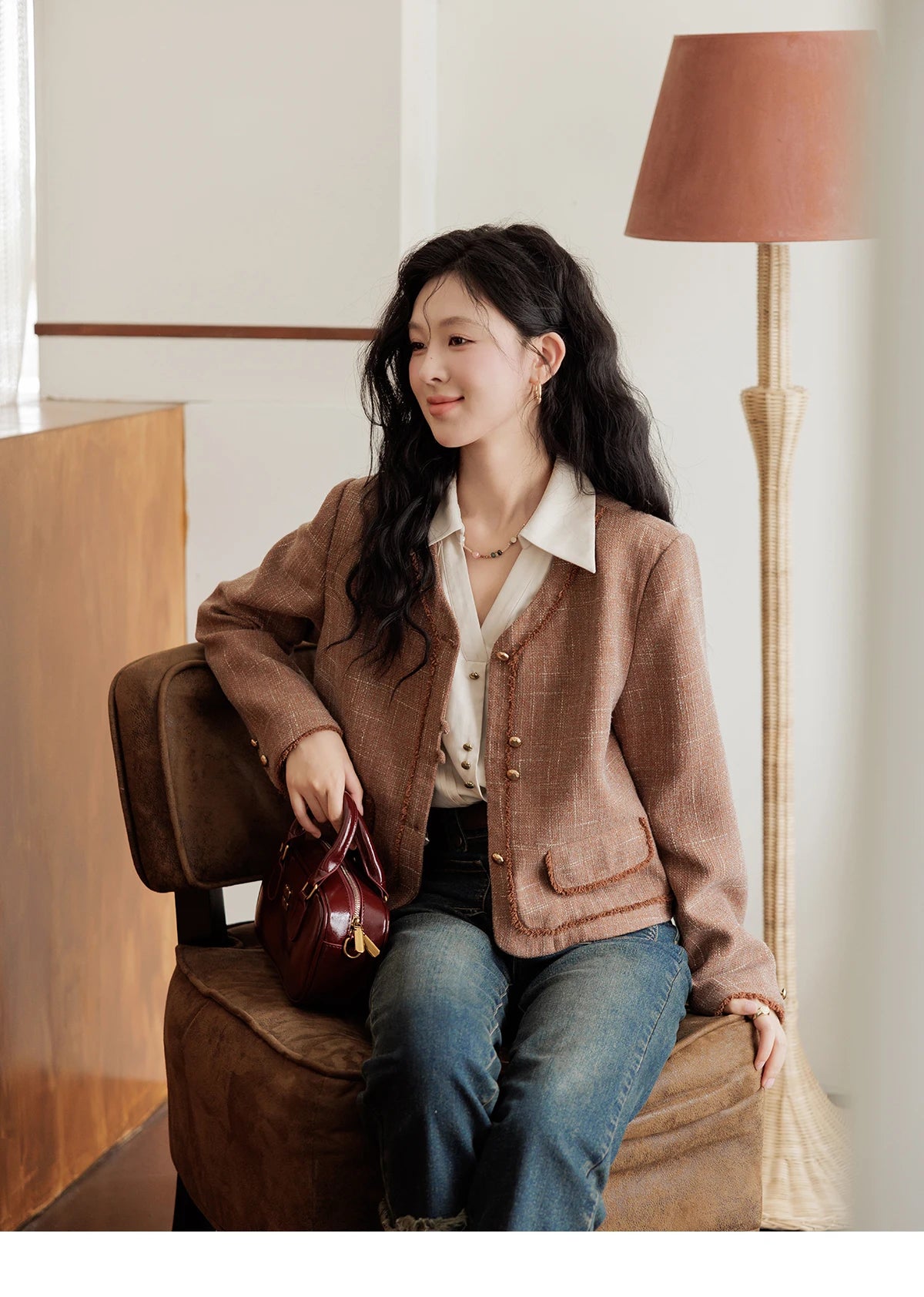 MISHOW Women's Long Sleeved Shirt 2024 Autumn French Minimalist Lapel V Neck Commuter Shirt Retro Button Office Lady MXD43C0306