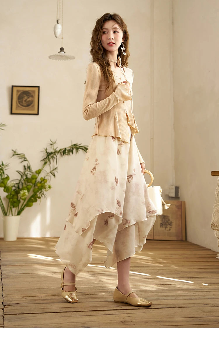 MISHOW Long Flowy Skirt for Women 2024 Spring Irregular High Waist A-Line Print Beach Zipper Skirts Woman Clothing MXD11B0215