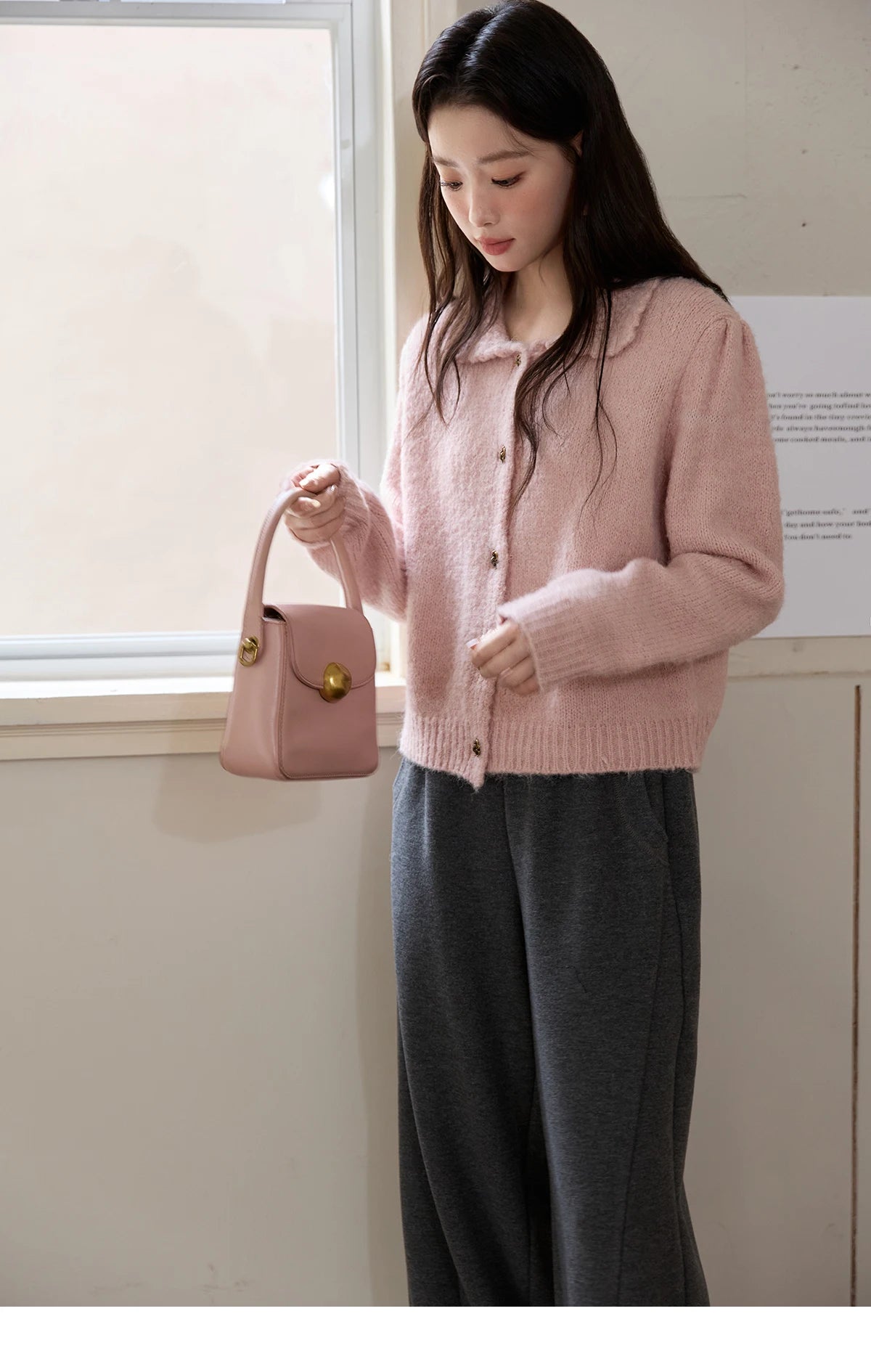 MISHOW Pink French Cardigan Women 2025 Autumn Winter New Sweet Turn-down Collar Single-breasted Loose Knit Sweater MXE48Z2569