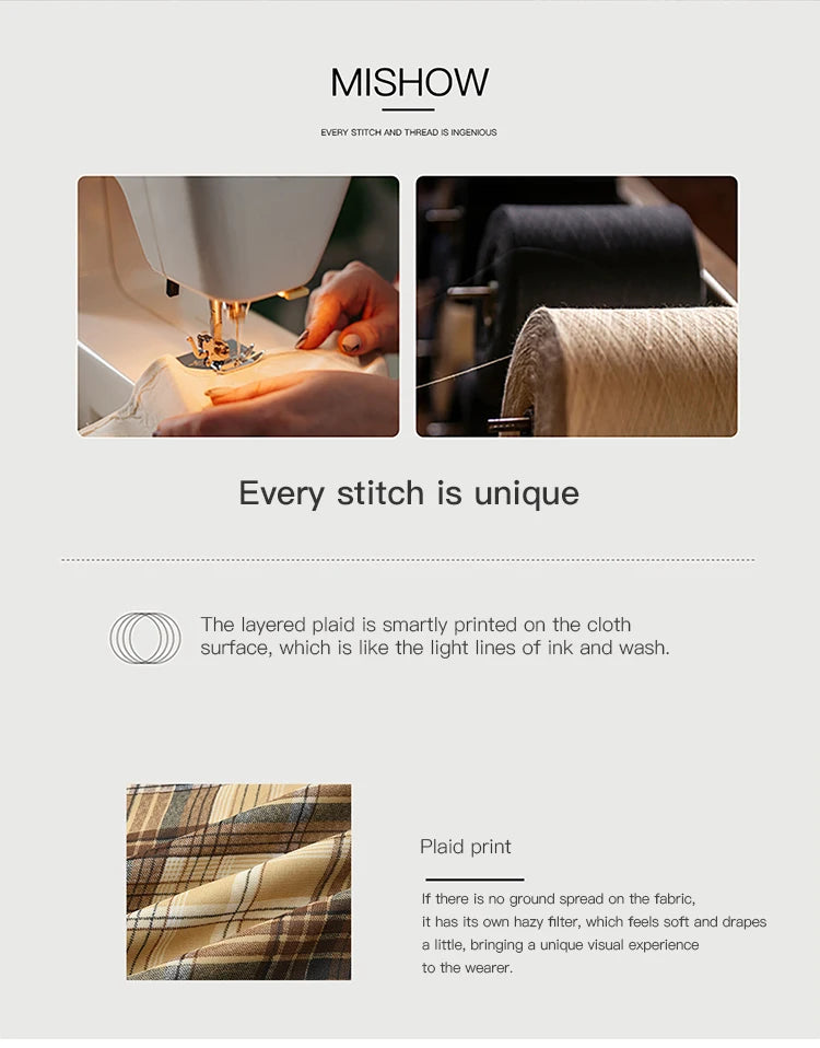 MISHOW Coffee Plaid Skirt 2025 Autumn Asymmetrical Hem Skirts Female Retro Side Zipper Commuting A-line Midi Skirt MXE42B2377