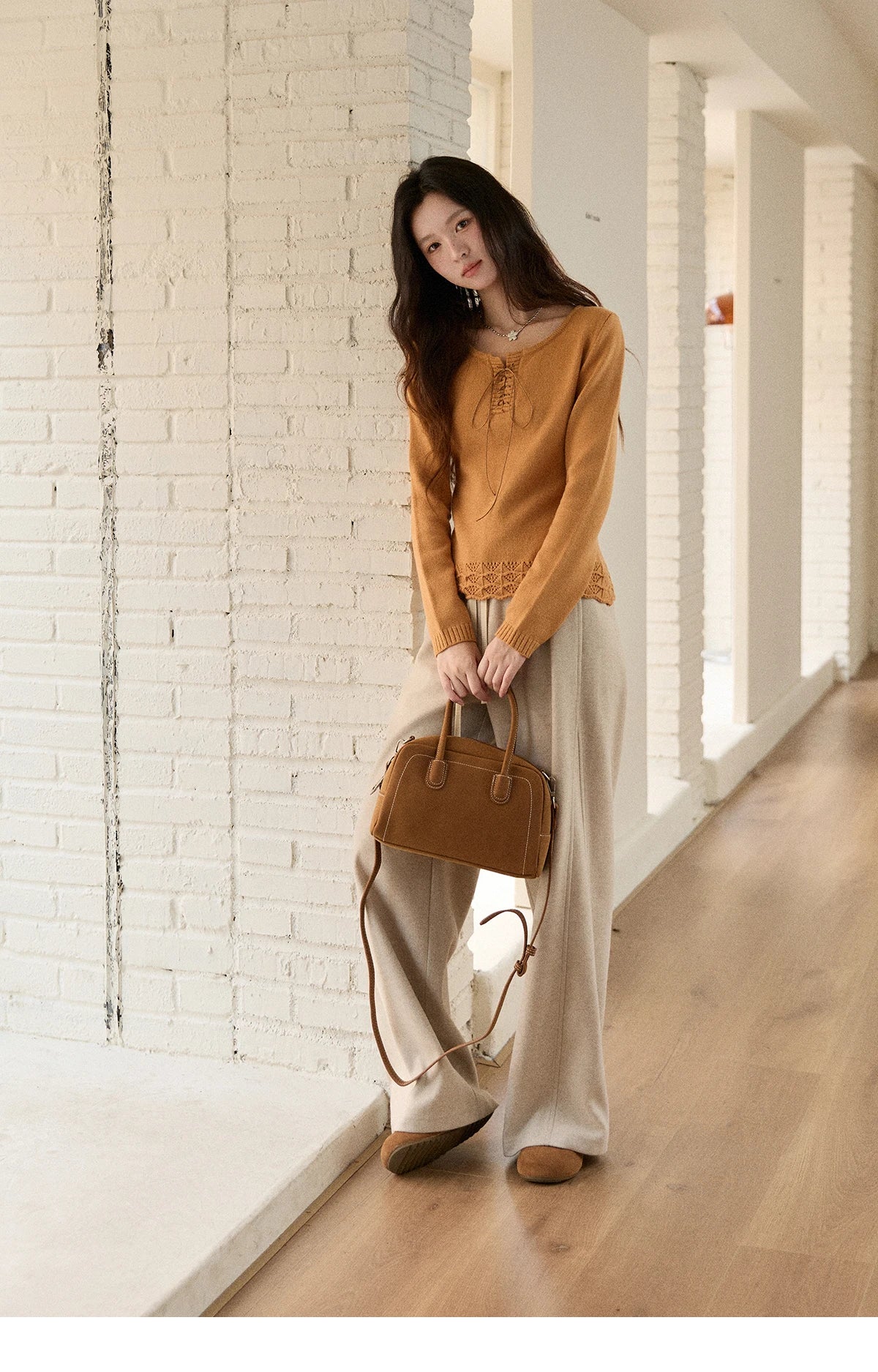 MISHOW Wide-leg Pants for Women 2025 Autumn Winter High Waist Straight Lace-up Loose Pants Retro Casual Slim Pants MXE89K1100