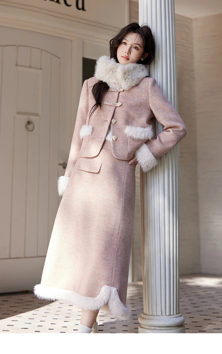 MISHOW New Chinese Tweed Coats Midi Skirts Separately Clothes Winter Woman Sweets Edge Design Plush Fur Coat Women MXD54W0583