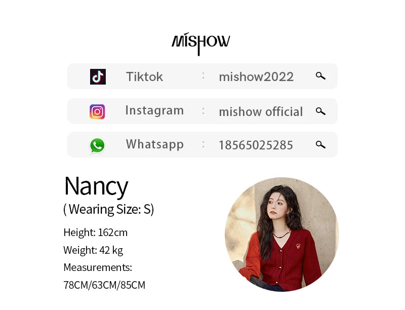 MISHOW Elegant V-neck Sweater Women's Long-sleeved Knitted Jacket 2025 Fall Winter New Korean Vintage Short Cardigan MXD48Z0848