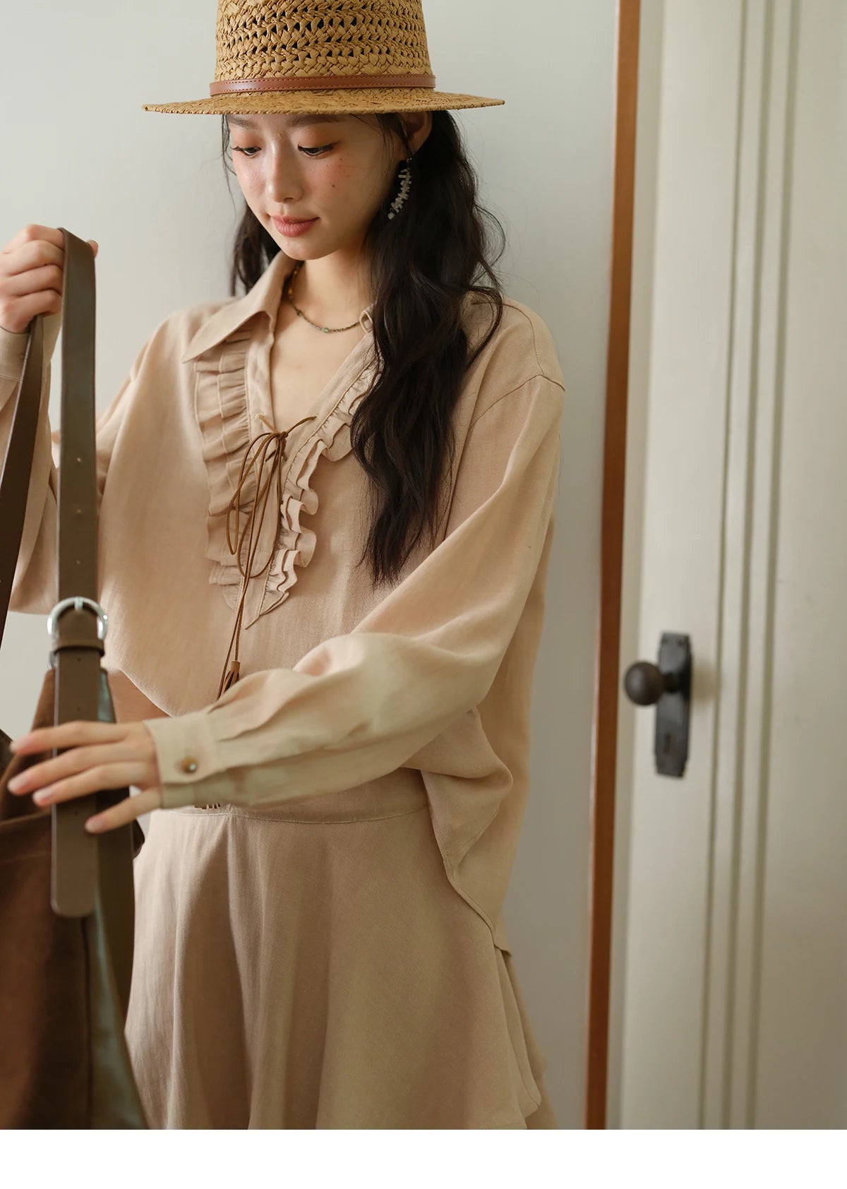 MISHOW Women's Bohemian Skirt Set Autumn Lyocell Blend V Neck Ruffle Suede Tassels Tie Top Back Elastic Waist Skirt MXE43T0727