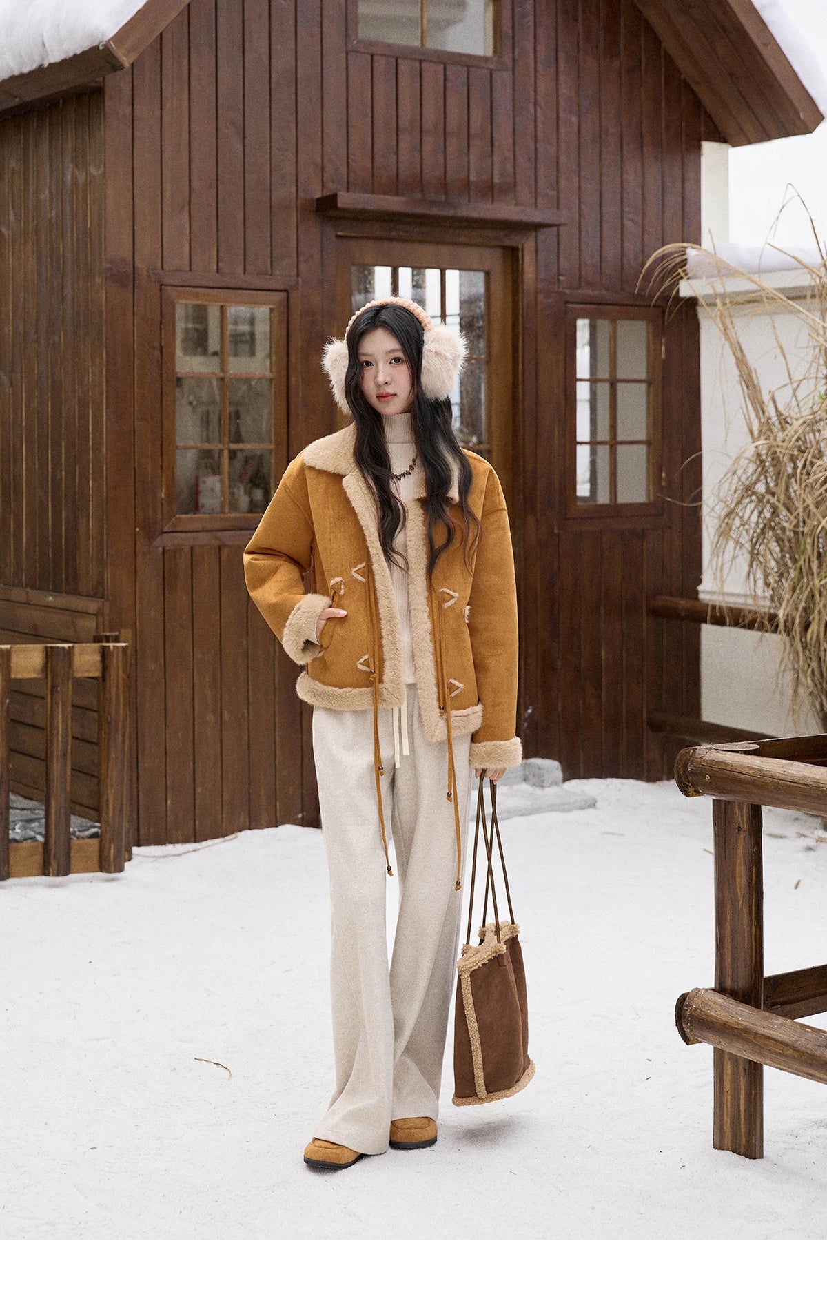 MISHOW Suede Imitation Mink Fur Coat Women Winter 2025 Retro Thick Plush Lace Up Coat Warm Lapel Jackets Office Lady MXE90W0921