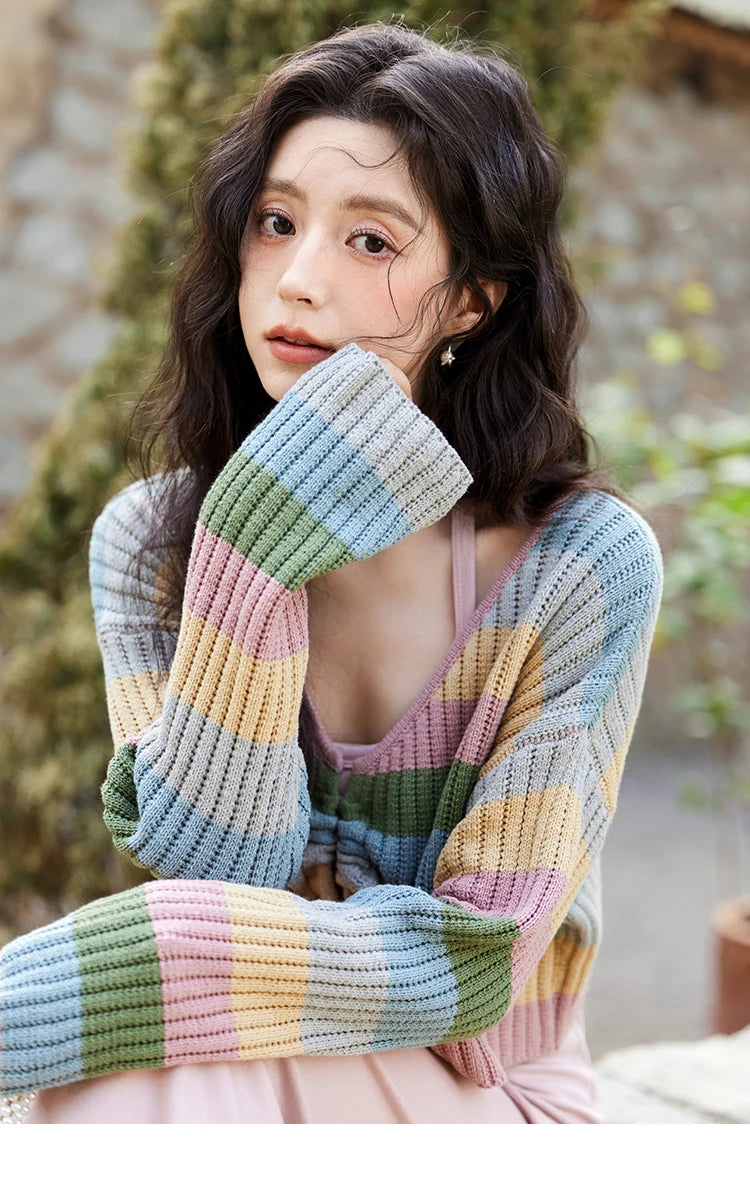 Mishow Colorful Striped Sweater Slim Knit Dress MXE11L2086