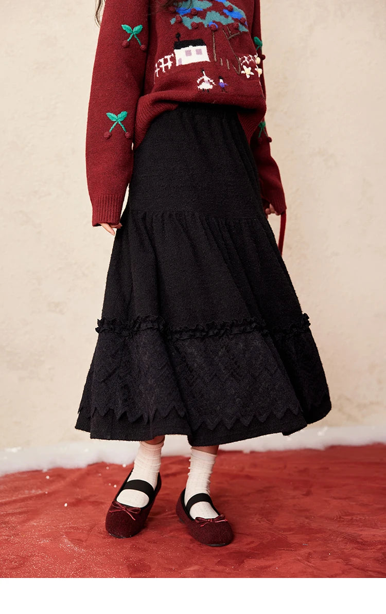 MISHOW Splicing Knitted Skirt For Women 2025 Spring New Korean Lace Loose Elegant Slim Temperament Pleated Long Skirt MXD59B0632