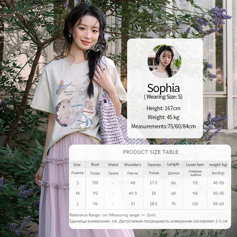 MISHOW Fashion Print T-shirts for women 2025 Summer New O-Neck Loose Casual Short Sleeve Cotton Top Female Clothing MXE36T0575