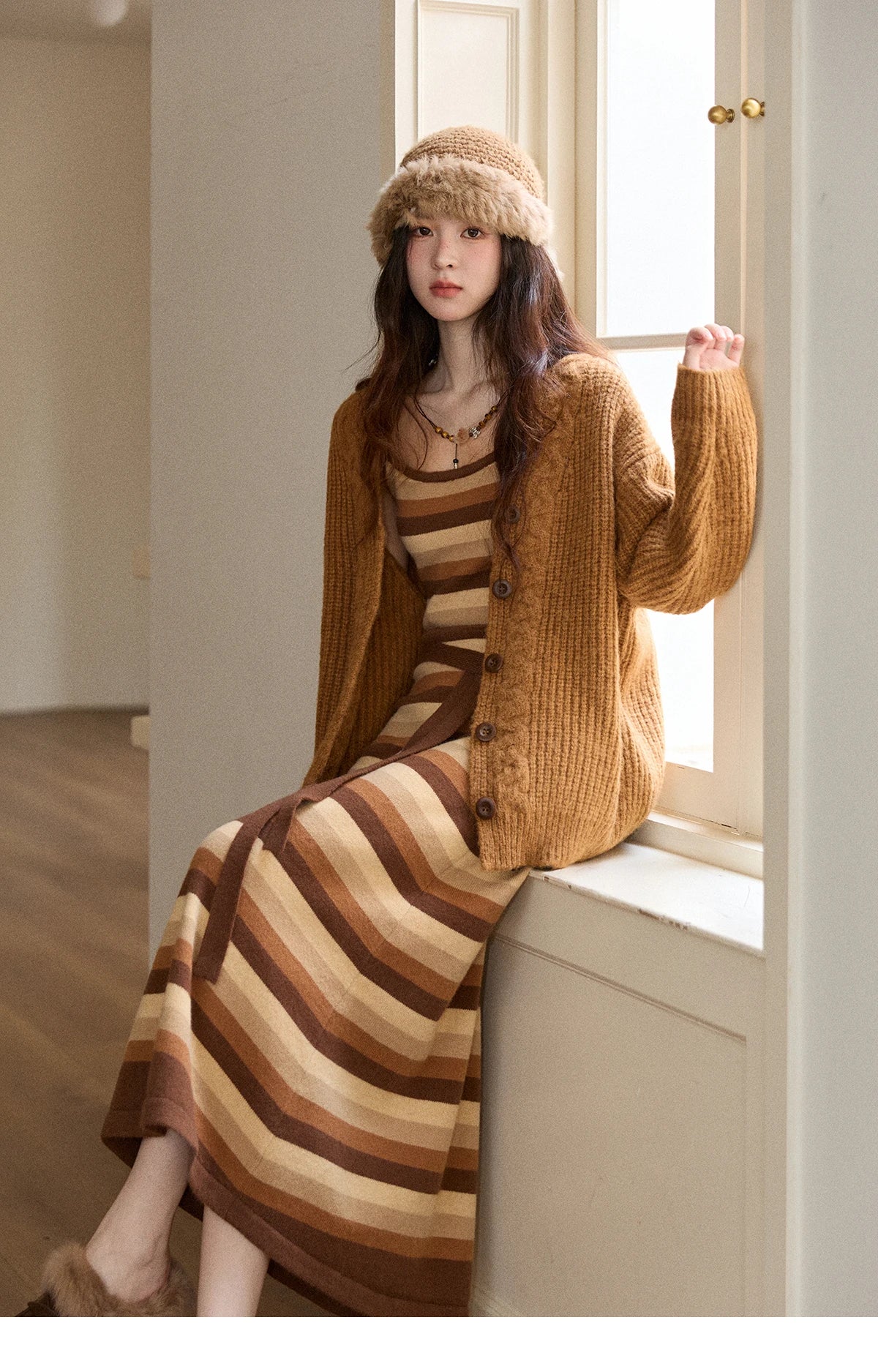 Mishow Retro Striped Suspender Knit Dress MXE86L2532