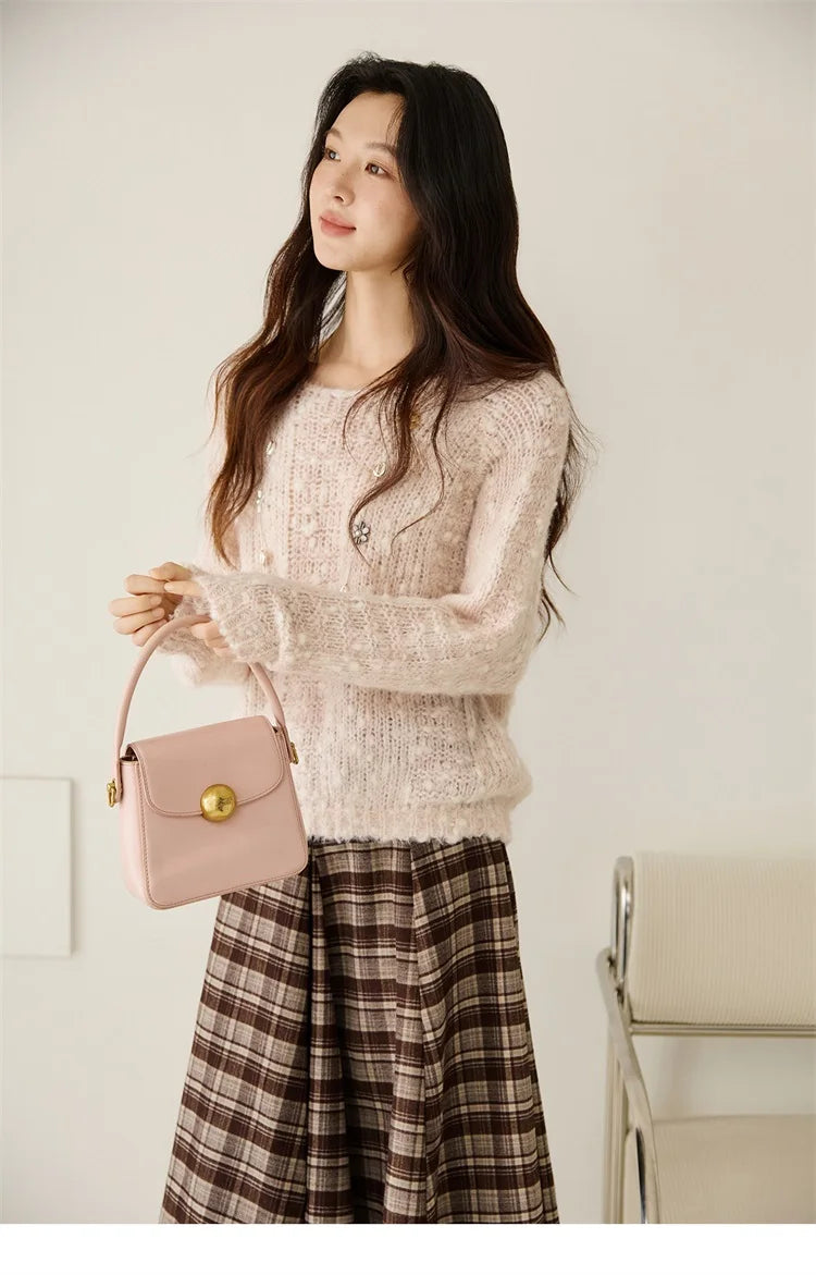 MISHOW Scoop Neck Loose Sweater 2025 Autumn Raglan Sleeve Casual Knitted Top Hollow-out Wool Blend Soft Warm Sweaters MXE46Z2565