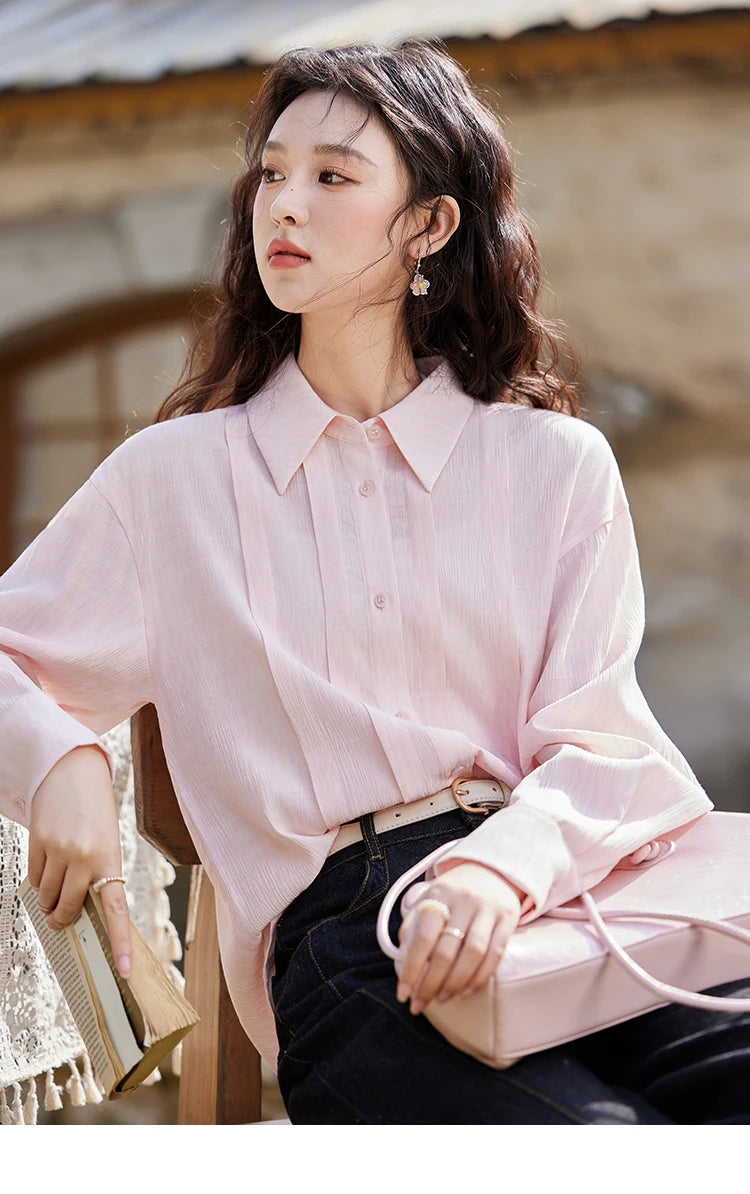MISHOW Solid Loose Fit Shirt Dropped Shoulder Turn-Down Collar MXE13C0405