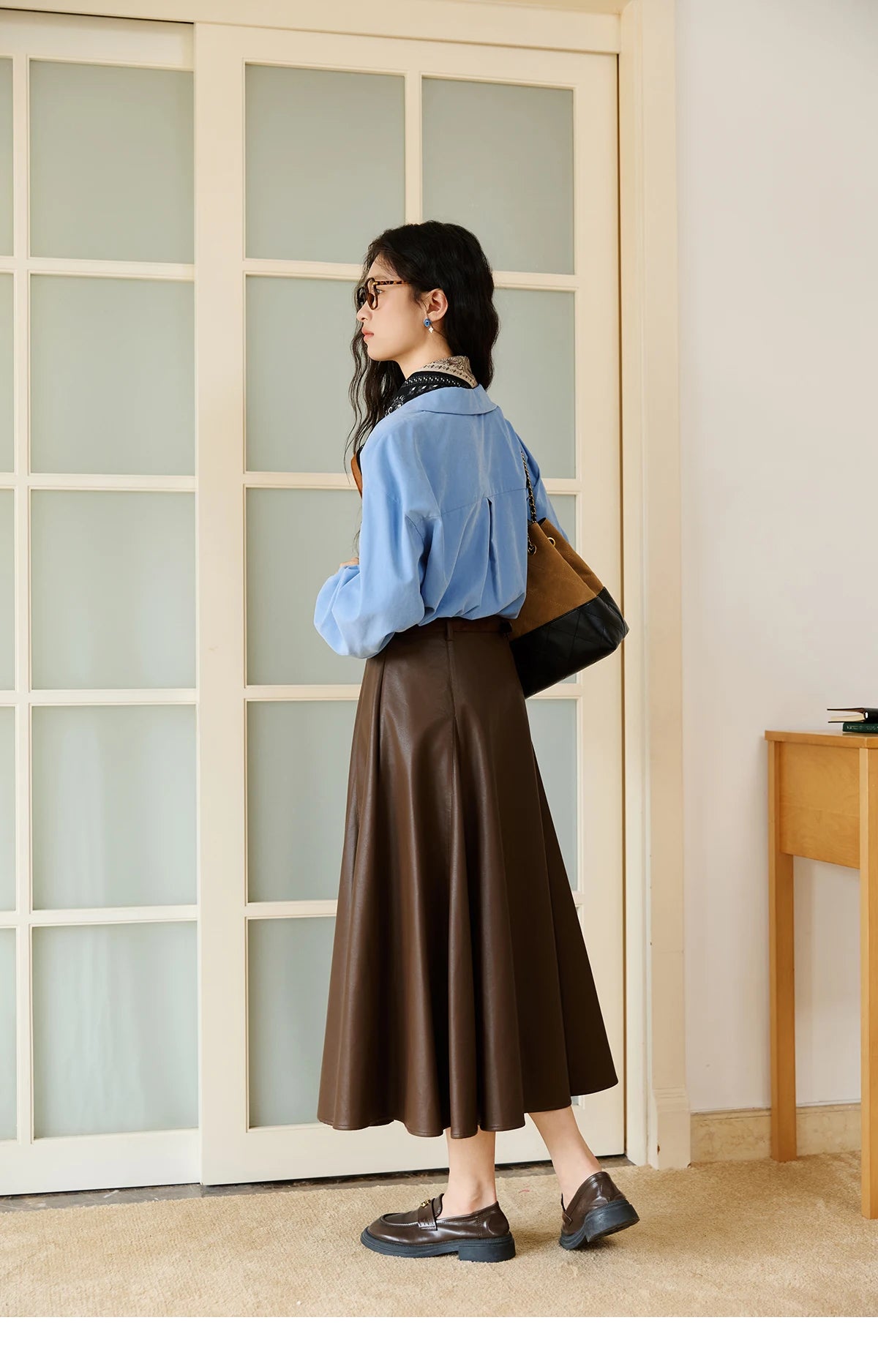 MISHOW PU Leather Skirt for Women 2025 Autumn High Waist A-line Skirt Retro Coffee Versatile Skirts Excluding Belt MXE45B2412