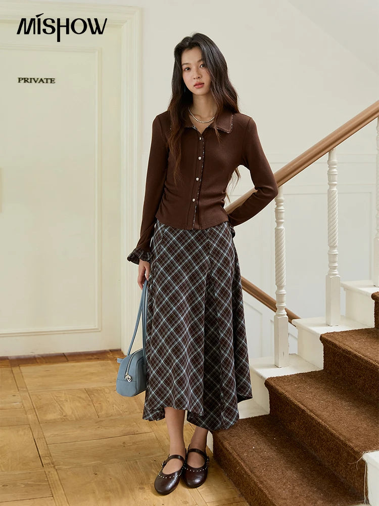 MISHOW Irregular Plaid Skirt 2025 Winter Retro Contrasting Skirt Female High Waist A-LINE Casual Skirts Office Lady MXE47B2436