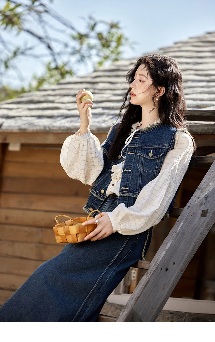 MISHOW Office Lady Spring Vest Female New Sleeveless Round Neck Raw Edge Denim Vests Women Fashion Retro Coat Woman MXE12W0710