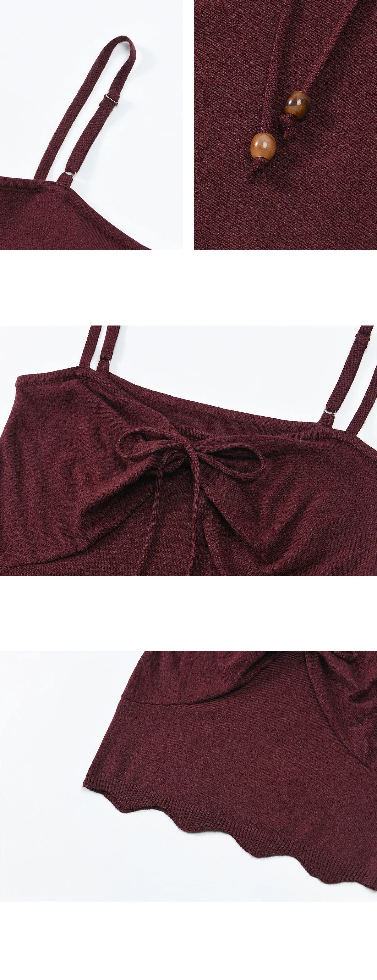 MISHOW Core Spun Purple Suspender Bow Tied Beading Top Solid Sleeveless Wavy Hem Tanks Adjustable Shoulder Strap Tops MXD42D0041