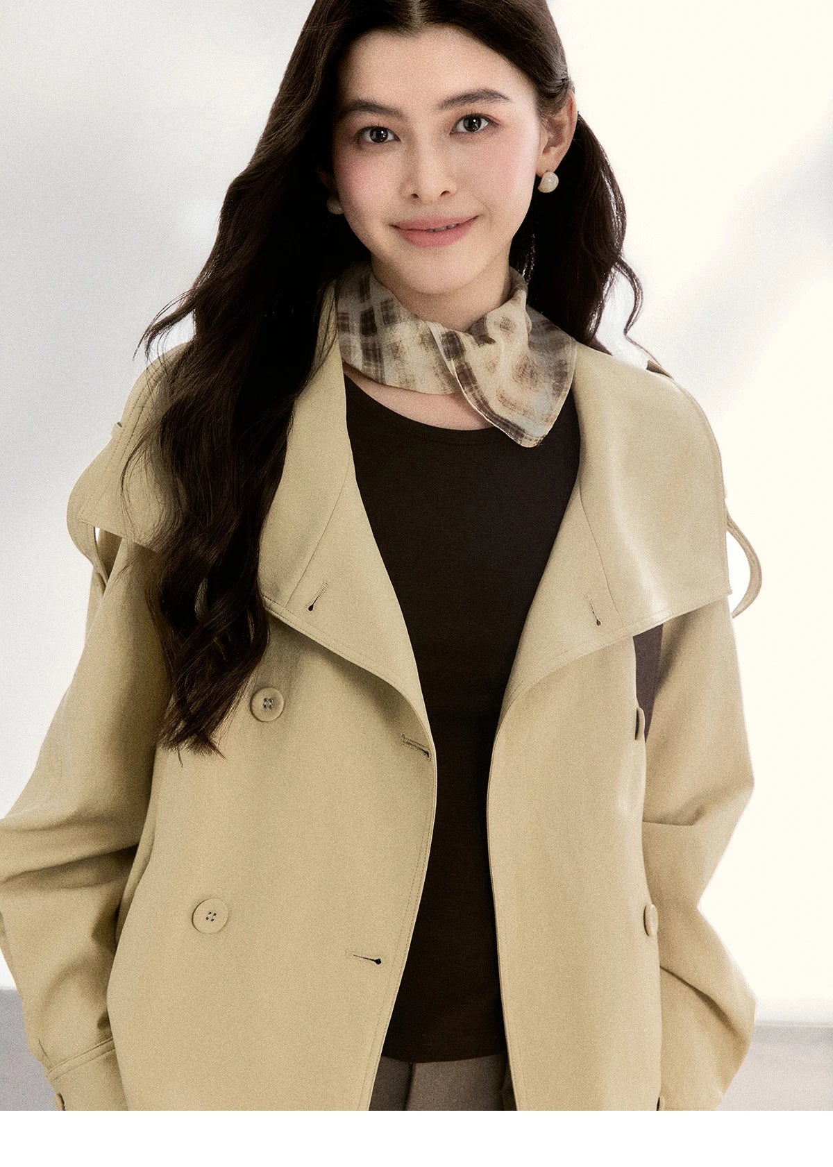 MISHOW Women's Khaki Cropped Short Leather Jacket 2026 Spring Lapel Stand Collar Double Breasted Casual Loose Coat MXF108W1000