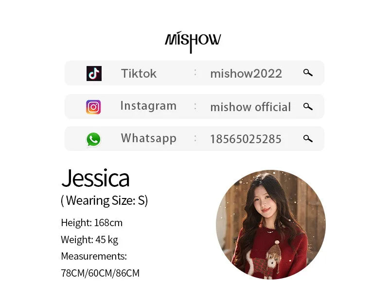 MISHOW New Year Women's Red Knitted Sweater 2025 Autumn Winter Dog Pattern Crew Neck sweaters Warm Loose Pullover Top MXE93Z2811