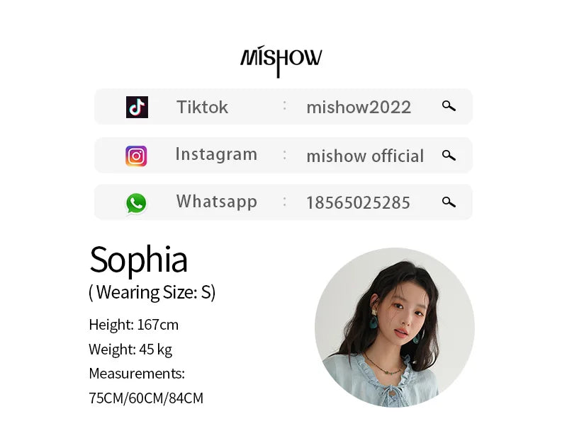 MISHOW Women's Light Blue Striped Linen Suit 2025 Autumn Fungus Edge V-neck Lace-up Shirt Elastic Waist Skirt Two pcs MXE41T0700