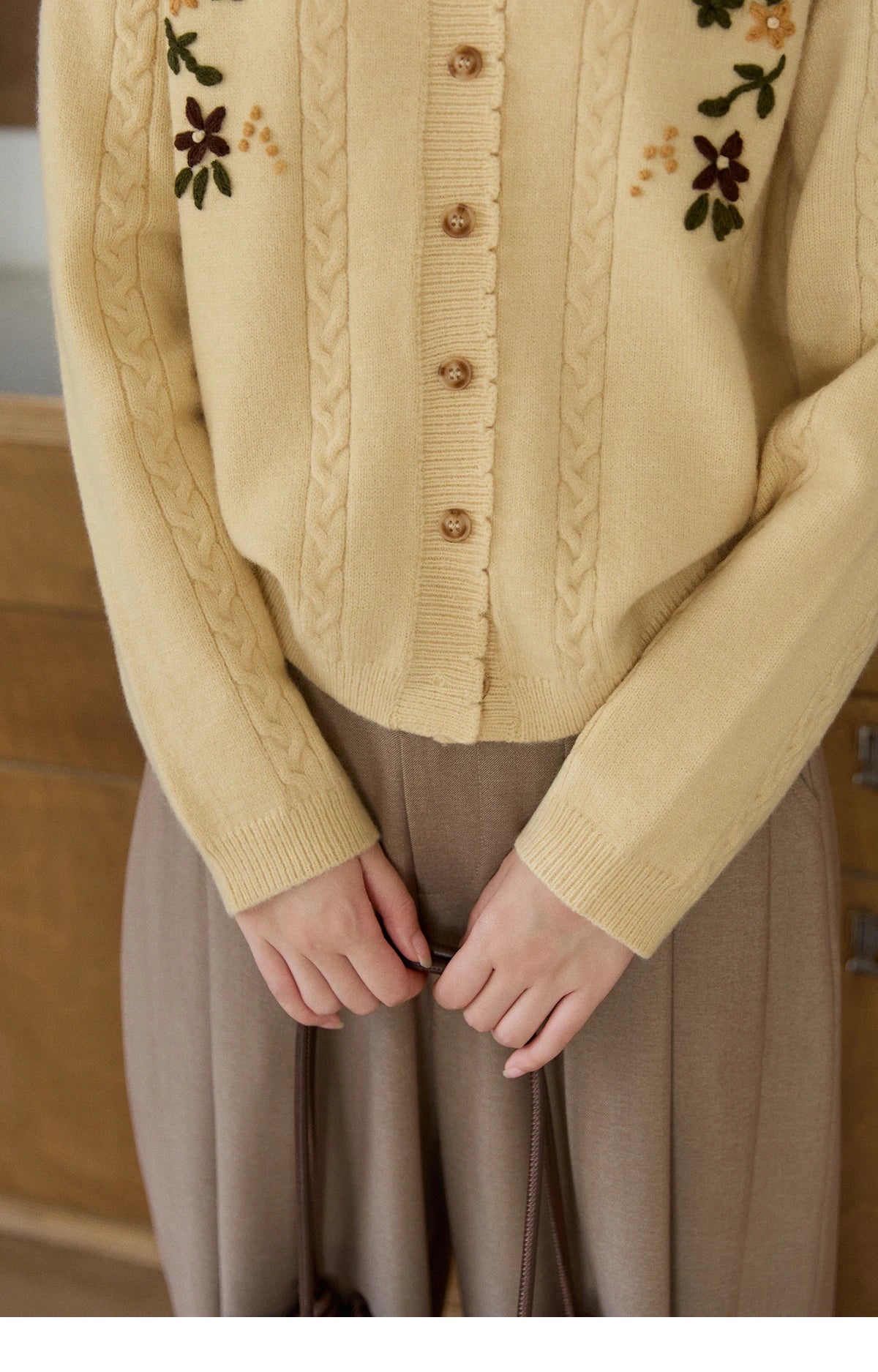 MISHOW Women's Cable Knit Cardigan Spring Peter Pan Collar Floral Embroidery Sweater Long Sleeve Casual Loose Tops MXF11Z2904