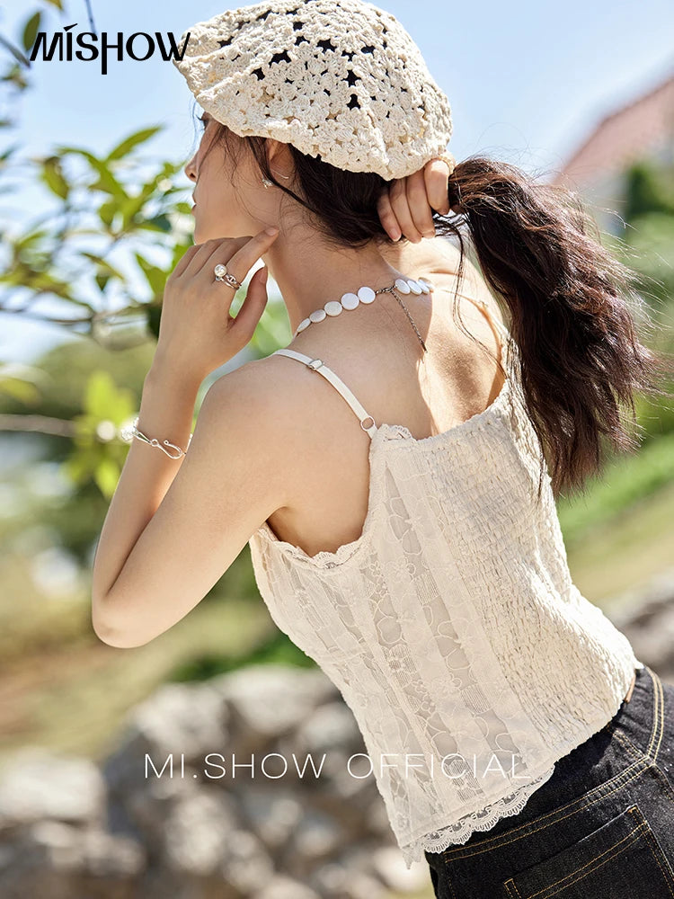 MISHOW Lace Embroidered Camisole for Women Spring 2025 Adjustable Shoulder Straps Slim Tank Top Sexy Sweet Camisole MXE13D0050
