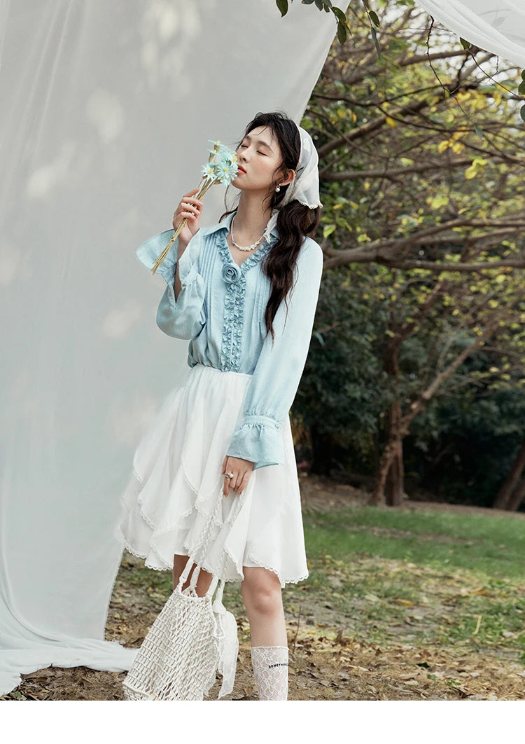 MISHOW Spring New Blouses for Women 2025 V-neck Long Flare Sleeve Solid Shirts Female Fashion Straight Tops Woman MXE14X1730