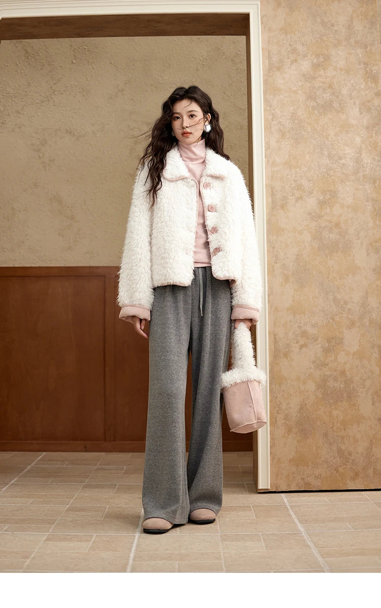 MISHOW Lamb Wool Jacket Women Suede Plush Thick Coat Spliced Turn-Down Collar Sweet Soft Senior Jacket Office Lady MXD59W0753