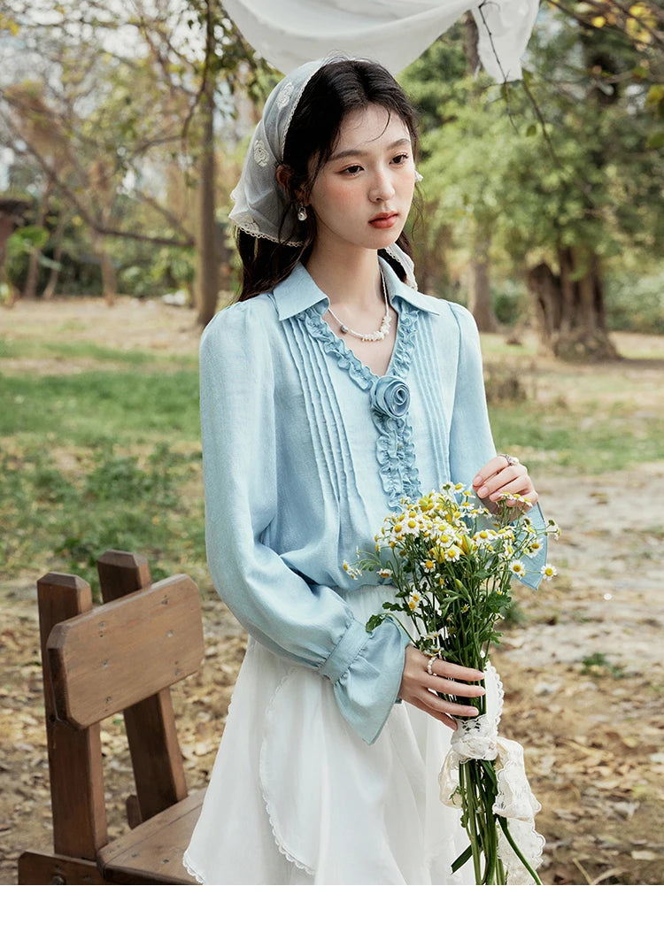 MISHOW Spring New Blouses for Women 2025 V-neck Long Flare Sleeve Solid Shirts Female Fashion Straight Tops Woman MXE14X1730