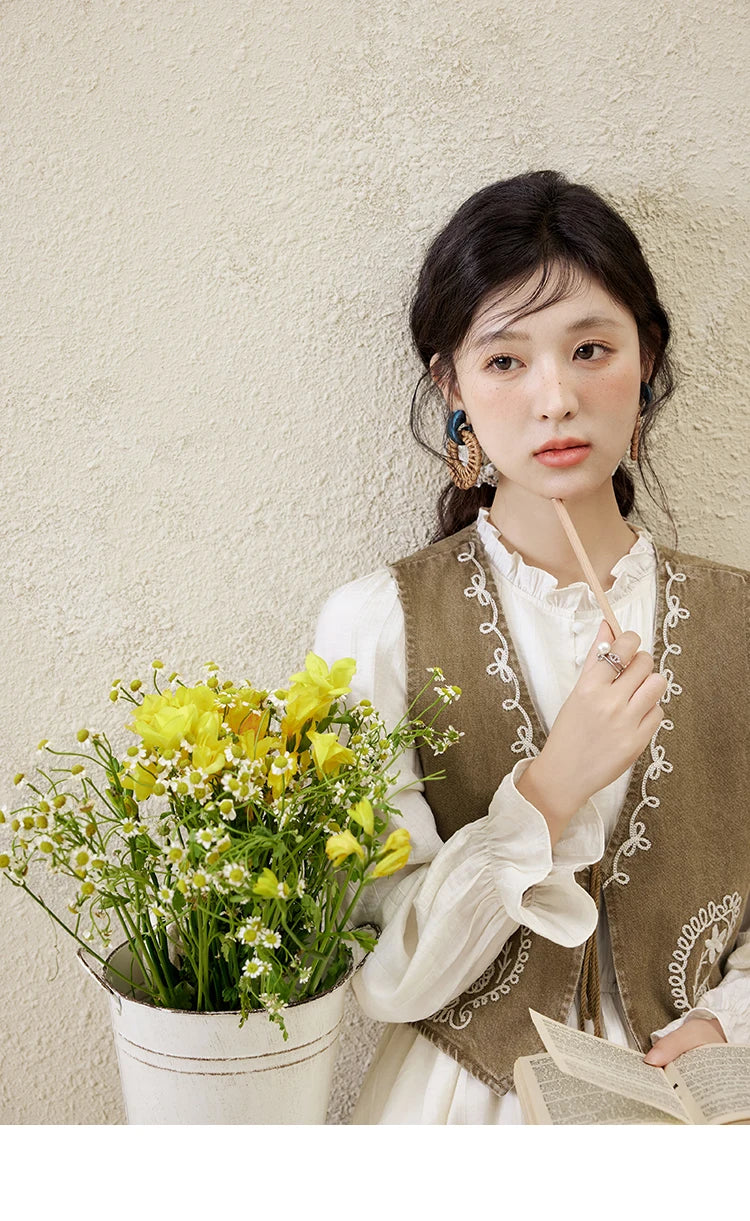 MISHOW Spring Elegant Vests Dress Separately Women 2025 Solid Long Puff Sleeve Midi Dresses Print Denim Vest Fashion MXE16L2197