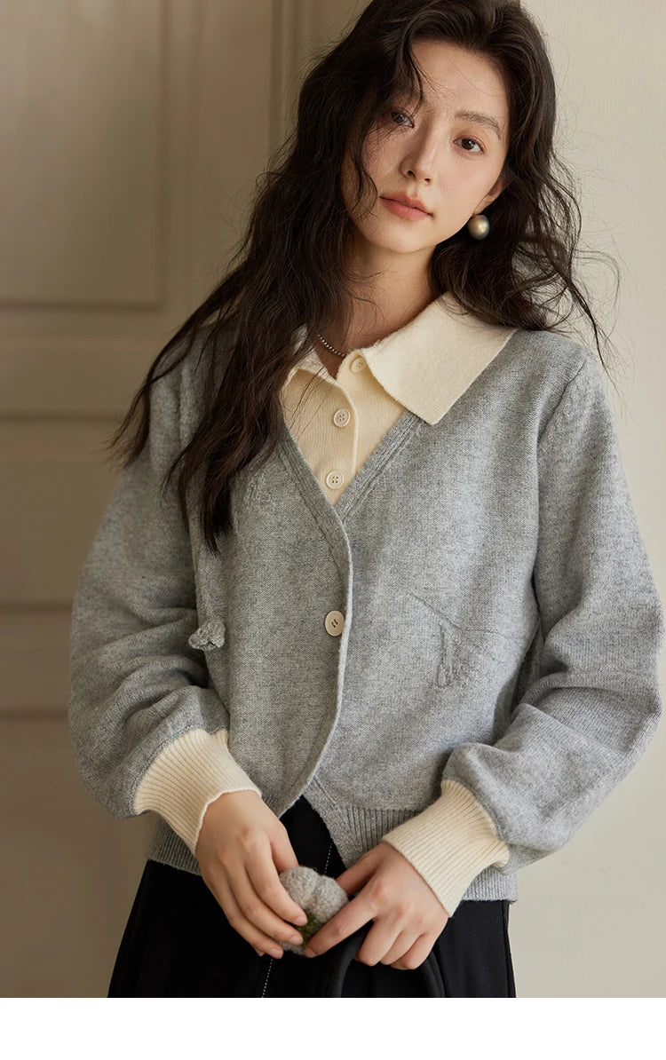 MISHOW Fake Two-piece Sweater Women French Retro Splicing Top 2024 Fall Winter New Korean Design Thin Knitwear MXD46Z0804