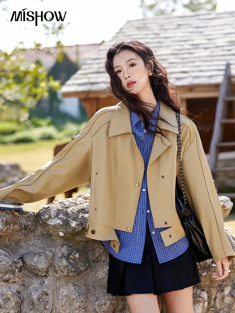 MISHOW Fashion Retro Blue Checkered Shirt Women's Autumn New Loose Casual Lapel Cotton Shirts Long Sleeves Tops Women MXE11C0398