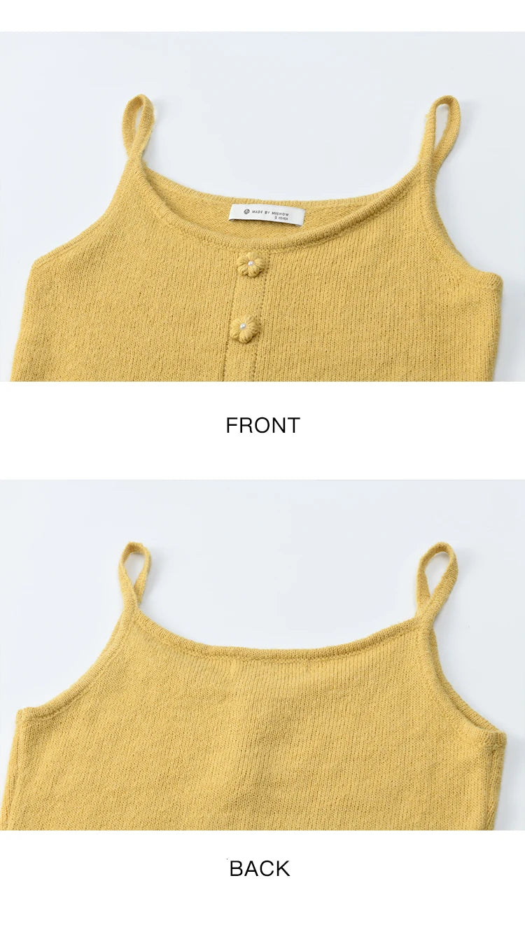 MISHOW Woman Two-piece 2025 Autumn Casual Yellow V-neck Knitted Cardigan Slim Fit Camisole Elegant Commute Top MXE45T0742