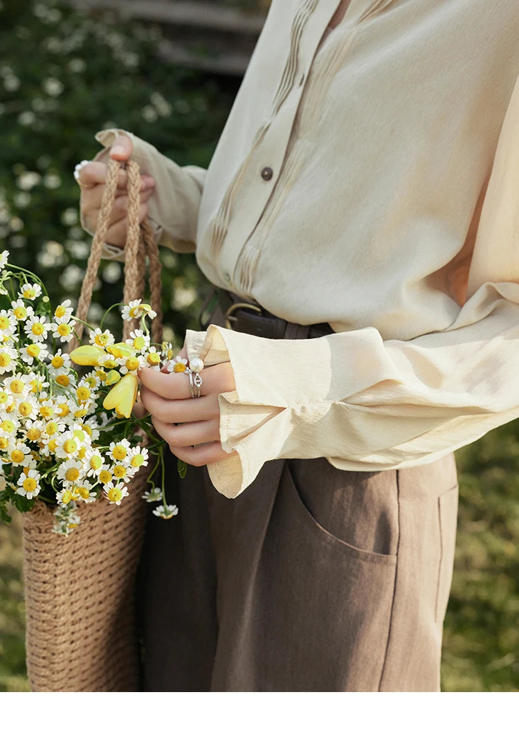 MISHOW Wave Striped Single Breasted Shirt for Women Spring 2025 Shell Buttons Solid Shirts Loose Commuter Outerwear MXE16C0422