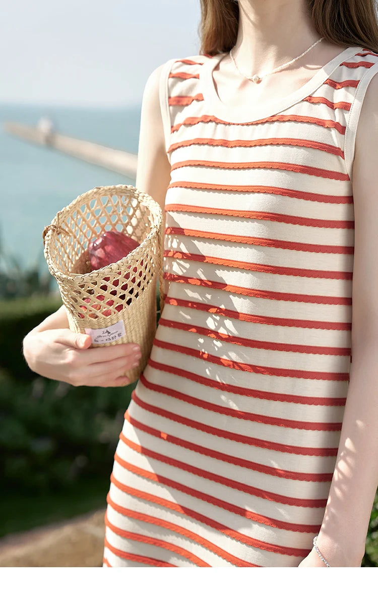 MISHOW Vacation Sleeveless Stripe Inner Tank Top Dress 2024 Summer Round Neck A-LINE Dress Casual Mid Length Dresses MXD26L1852