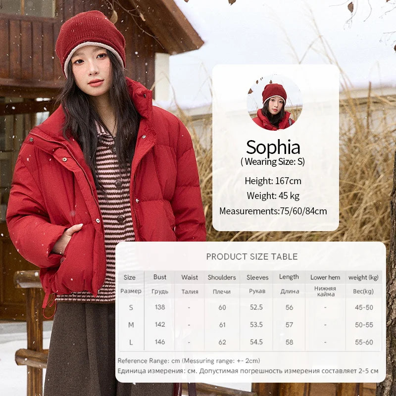 MISHOW Short Down Jacket Women 2025 Winter Fashion Blue Windproof White Duck Down Turn-down Collar Zippered Coat Warm MXE51Y0083