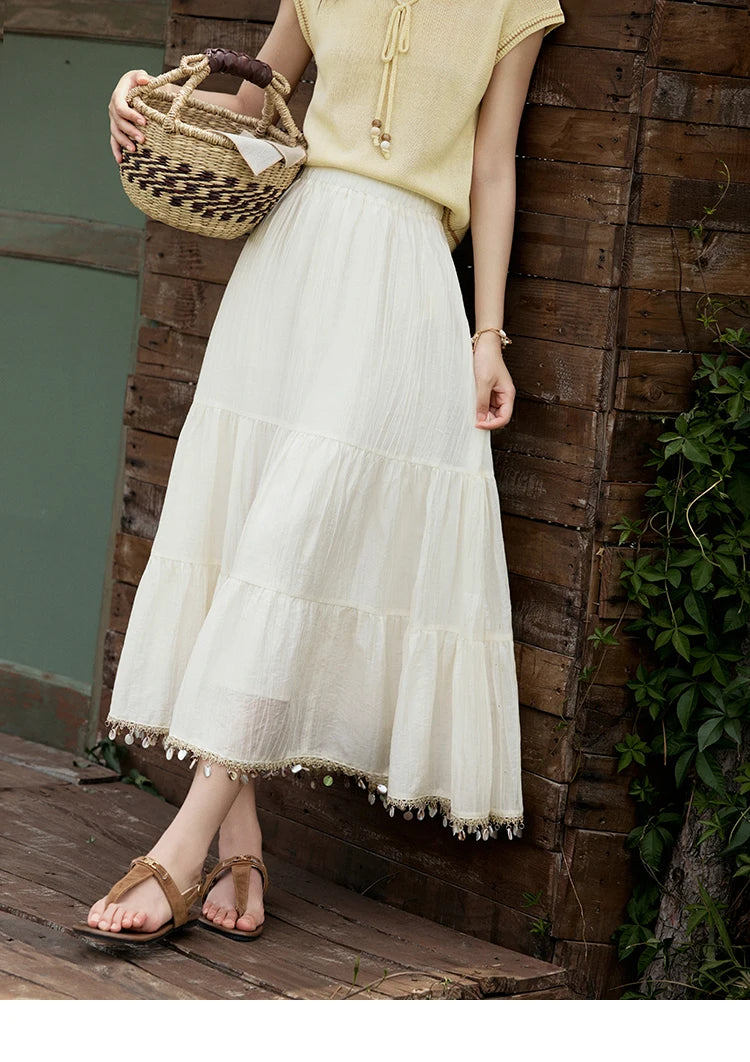 MISHOW Office Lady Summer Skirt Women New 2025 Solid Elastic Waist Shell Webbing A-line Skirts Woman Fashion Slimming MXE33B0708