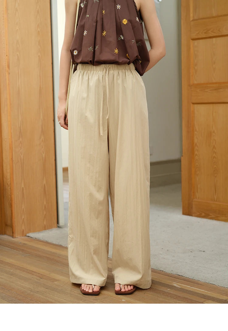 MISHOW Women's Two Piece Set 2025 Summer New Embroidery Hanging Neck Sleeveless Top Retro Khaki Wide Leg Pants Set MXE39T0713