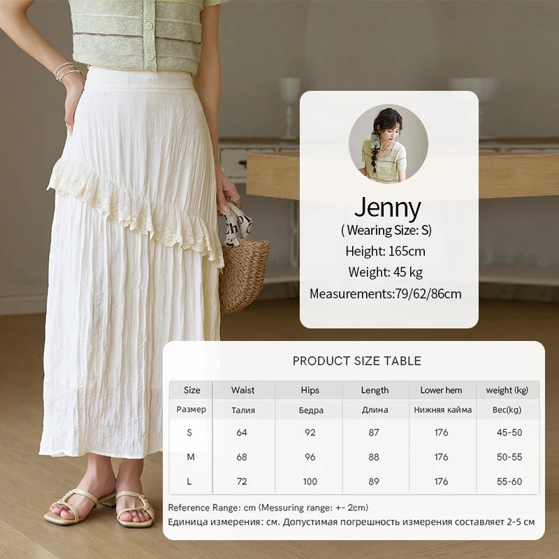 MISHOW Eegnat Lace Edge Skirt for Women Summer 2025 Ruffle Edge High Waist Slim A-line Long Skirt Solid Cake Skirts MXD30B0385