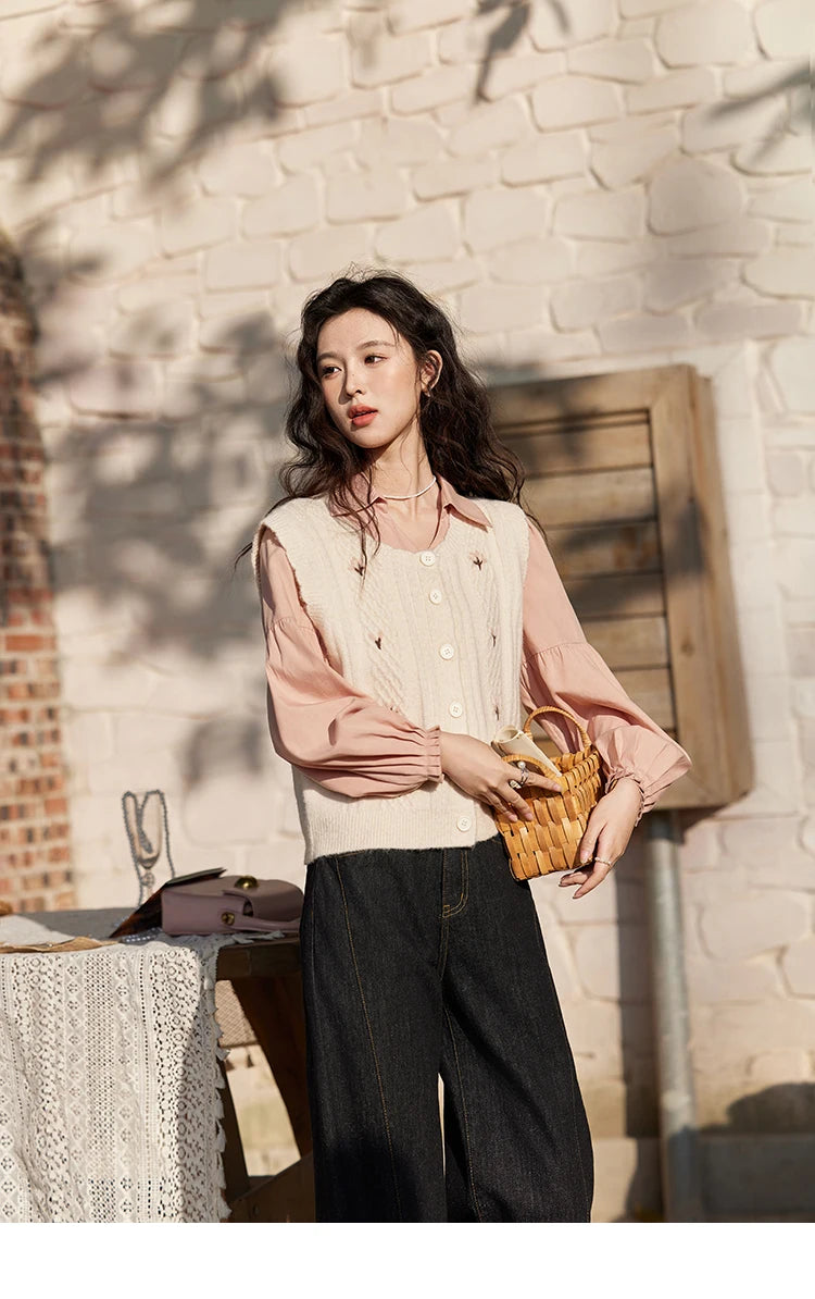 MISHOW 3D Flower Sweet Knitted Vest Women's Spring 2025 New Vintage Loose Casual Sweater Vest Cute Female Tops Korean MXE11Z1077