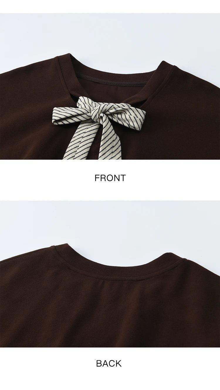 MISHOW Woman Suits 2025 Autumn Retro Brown V-Neck Sweatshirt Pleated Skirt Suit Striped Waist Belt Casual Two-piece MXE47T1415